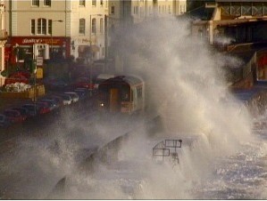 A train being, ahem, 'washed' at Dawlish Warren