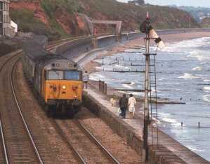 A train at Dawlish on a slightly calmer day